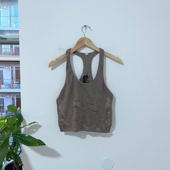 Alo Yoga Brown Mesh Overlay Cotton Cropped Tank - Picture 1 of 4